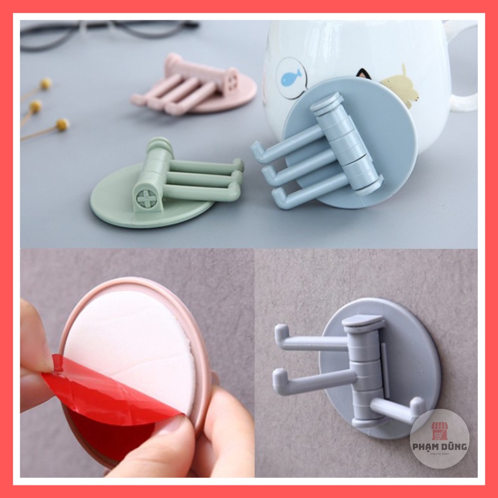 Móc treo 3 chấu tròn dán tường đa năng