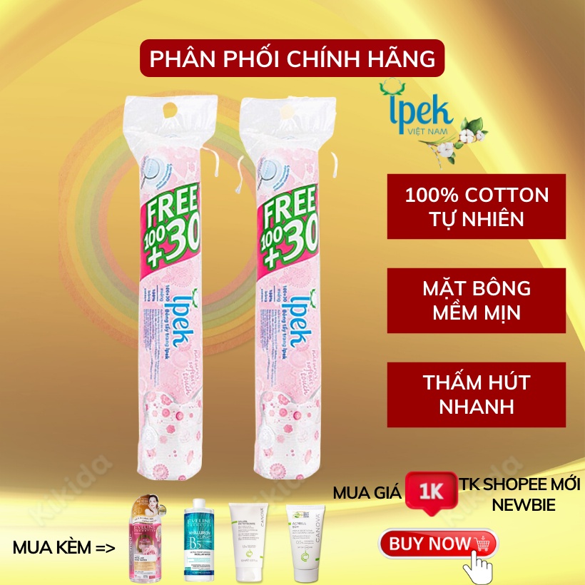 Bông tẩy trang Ipek 150 miếng Thổ Nhĩ Kỳ Cotton Pads an toàn siêu mềm mịn cho nữ tẩy trang môi da mặt