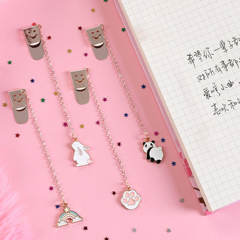 Kẹp Đánh Dấu Trang Sách Bằng Kim Loại Hình Thỏ / Cún / Cầu Vồng Dễ Thương