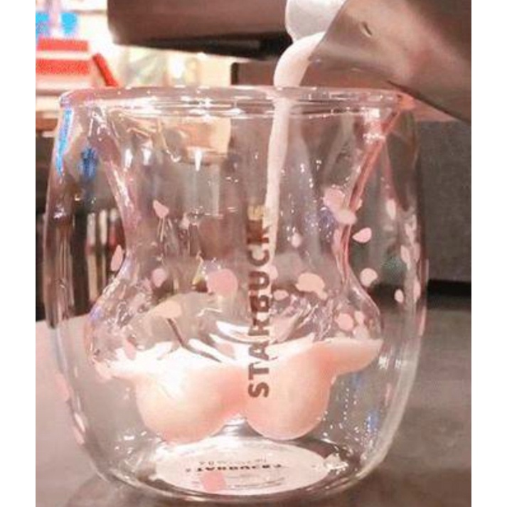 Starbucks Ly Thủy Tinh Hai Lớp Hình Chân Mèo / Chân Mèo / Hoa Anh Đào / Móng Vuốt Màu Hồng Xinh Xắn