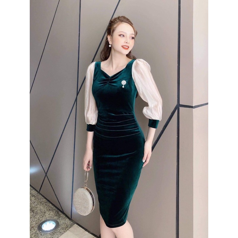 Đầm nhung dáng ôm- có ảnh thật