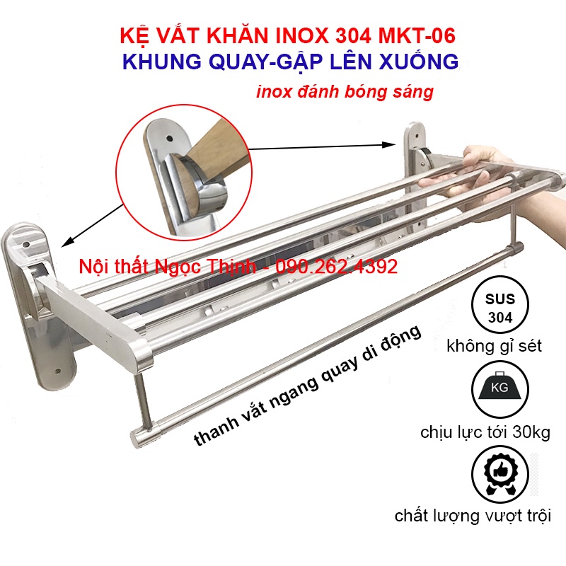 [HÀNG LOẠI 1] Kệ treo khăn tắm GẬP LÊN XUỐNG MKT-06 inox304 cao cấp máng khăn tầng đa năng