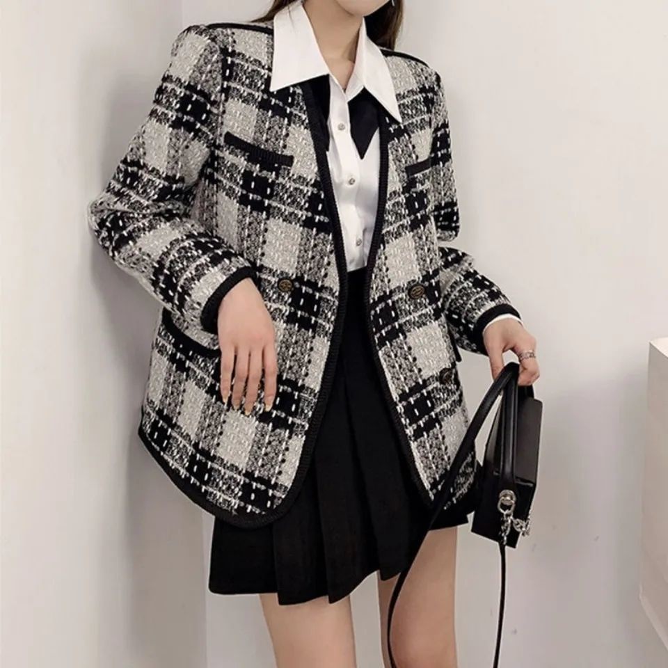 Áo Khoác Vải tweed Cổ Chữ V Phong Cách Thời Trang Hàn Quốc 2022