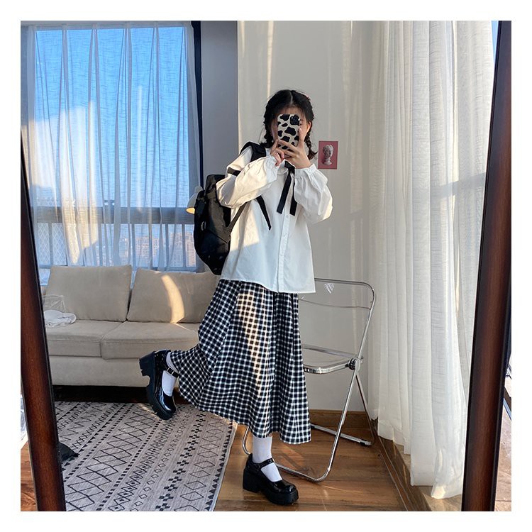 Chân váy dài, chân váy dài chất vải thô vintage kẻ ô vuông phong cách Hàn Quốc | BigBuy360 - bigbuy360.vn