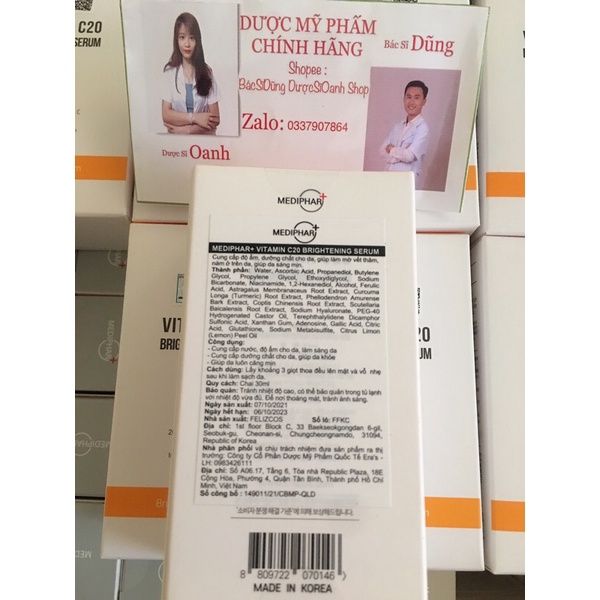 [NHẬP KHẨU BÁC SĨ DŨNG CHÍNH HÃNG]Serum Vitamin C Mediphar Dưỡng Trắng Sáng Da , Giảm Thâm Nám , Chống Lão Hoá