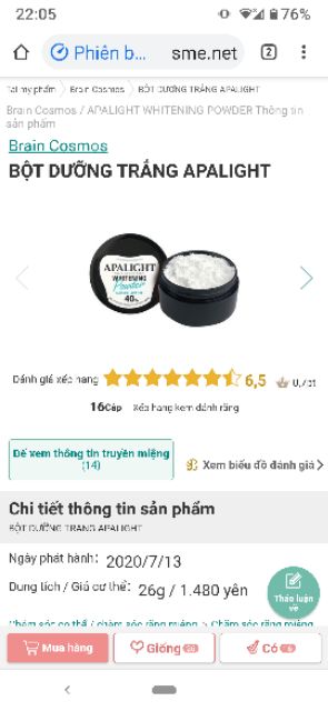 Bột trắng răng Apalight nội địa Nhật cao cấp