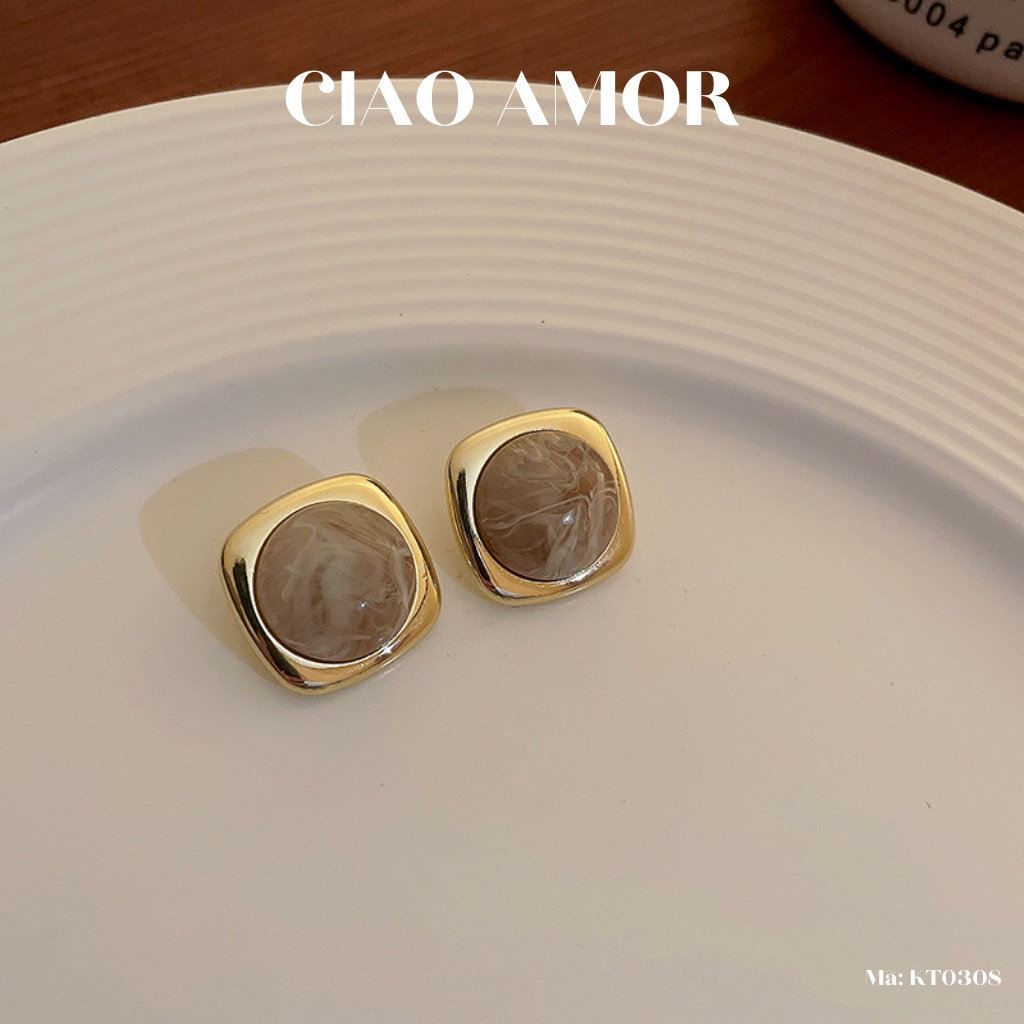 Khuyên tai ngọc to xanh ngọc da viền cạnh Trang sức Ciao Amor - KT0308
