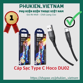 Dây Sạc - Cáp Sạc Type C Hoco DU02 Sạc Nhanh - Dây Dù Dài 1m Chống Đứt - Cáp Sạc Nhanh 3.0A Chính Hãng