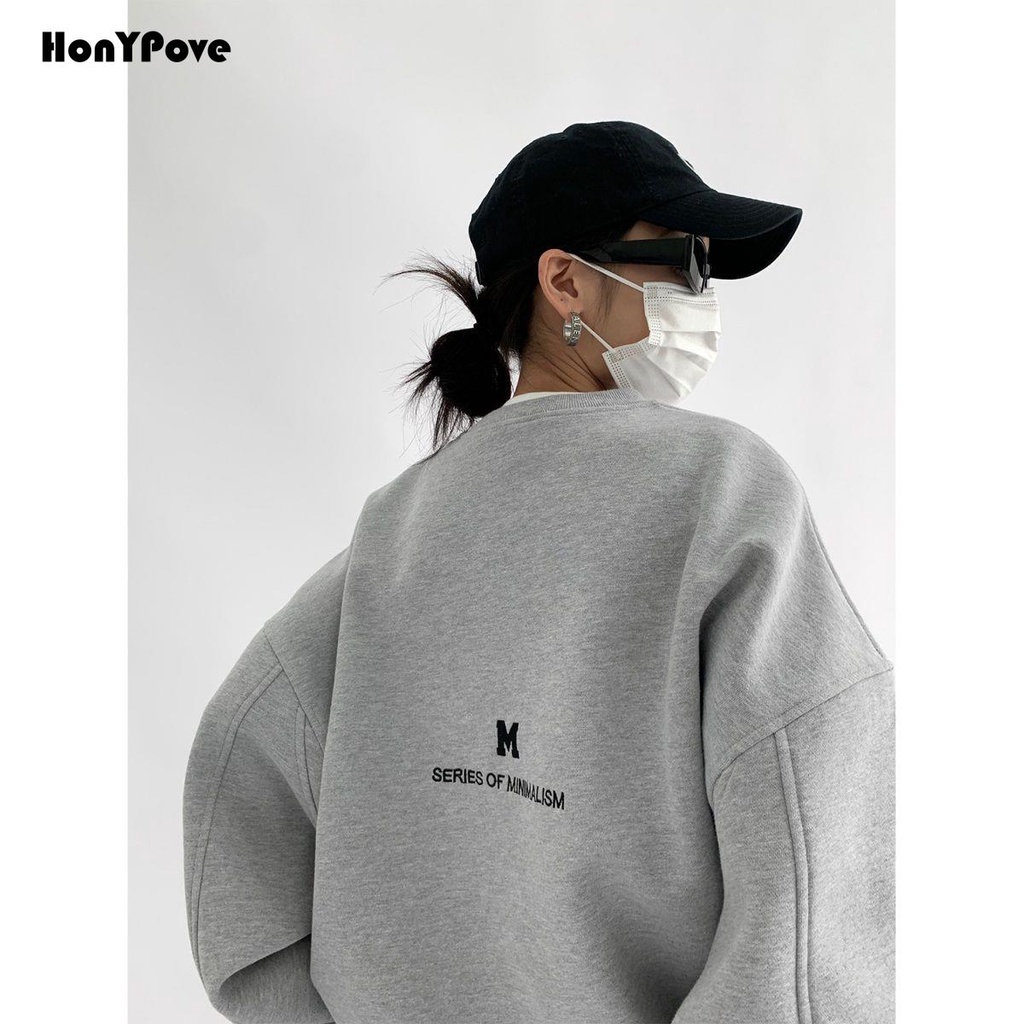 Áo Sweater Cổ Tròn Dáng Rộng Thêu Chữ Phong Cách Mỹ Thời Trang 2022 Mới Cho Nữ