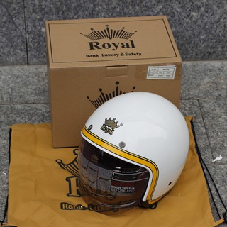Mũ bảo hiểm 3/4 Royal M139 trắng bóng viền vàng chính hãng, Thế Giới Mũ