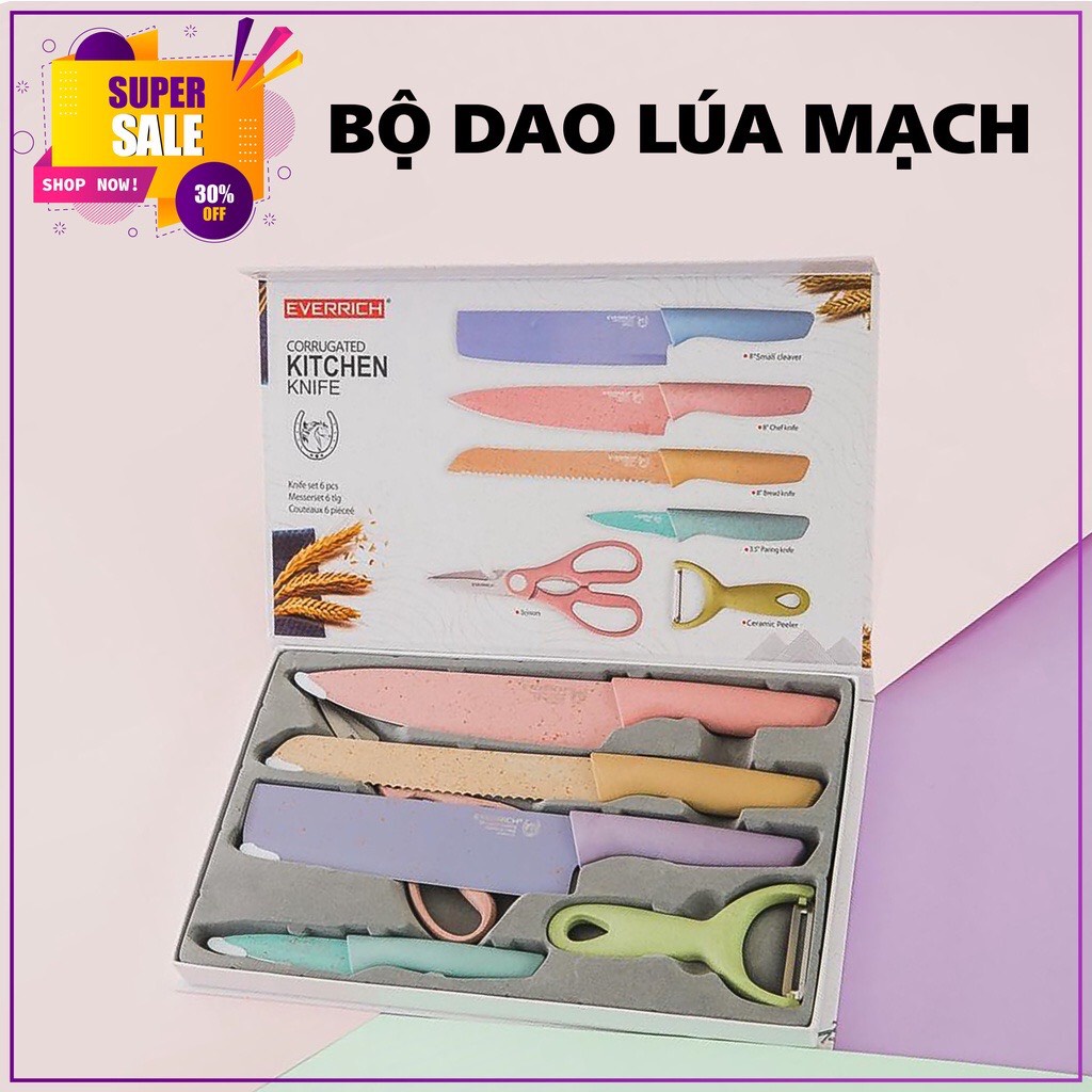 Bộ dao làm bếp lúa mạch 6 món (hàng loại 1 chính hãng siêu sắc)