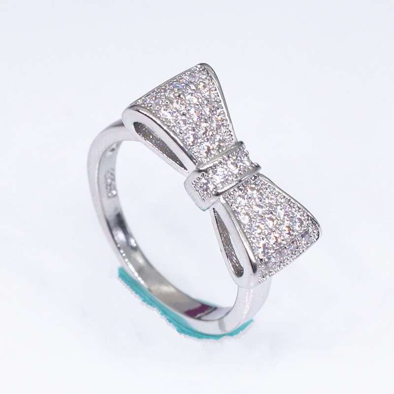 Aifei Jewellery Women Ring Bow Mosaic Diamond 925 Sterling Silver R1272