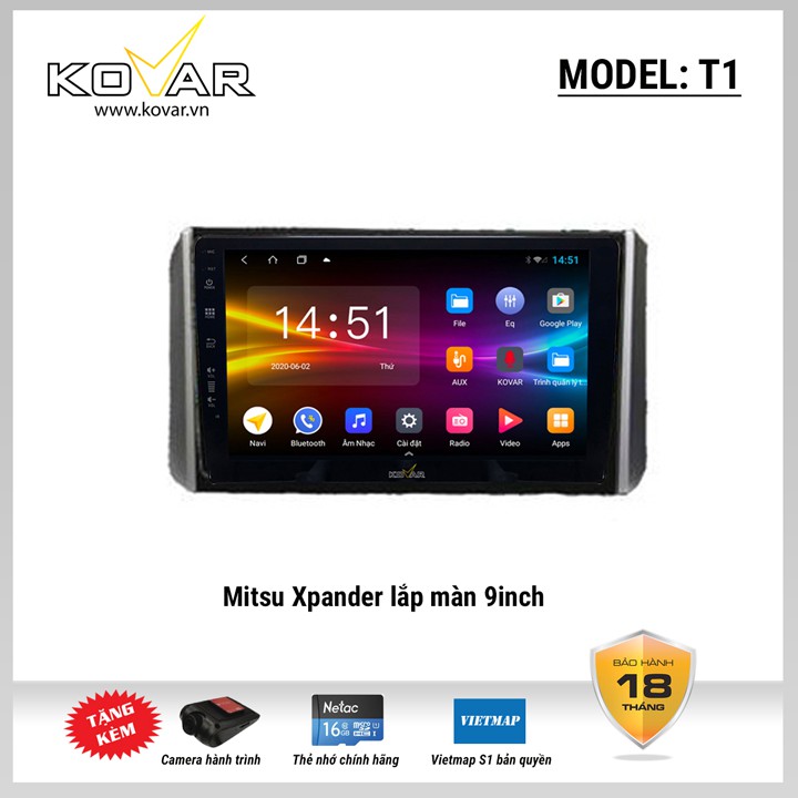 Màn hình DVD Android Kovar T1, T2 dành cho xe ô tô cấu hình mạnh mẽ tặng camera lùi