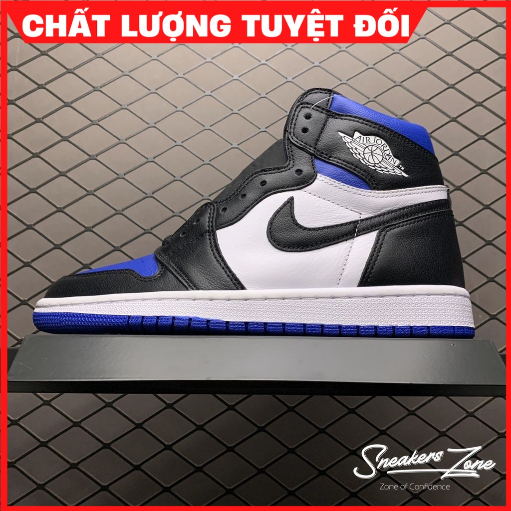 Giày thể thao Sneakers AIR JORDAN 1 Retro High Royal Toe Xanh Trắng Mũi Đen Cổ cao