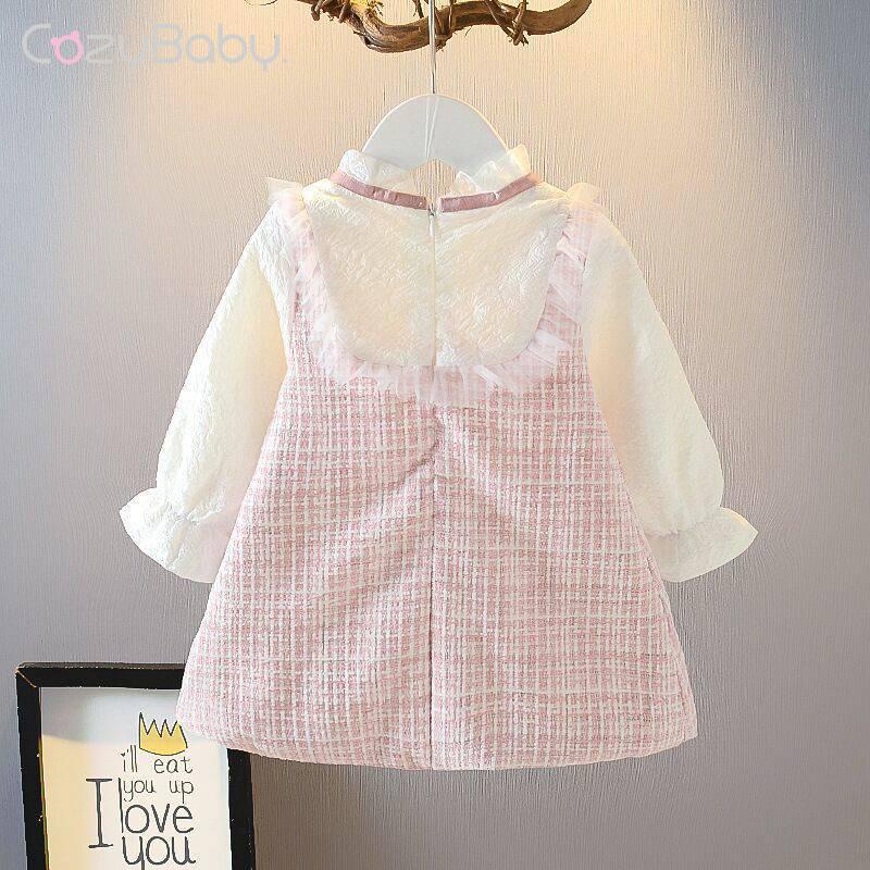 Đầm Giả Hai Mảnh Tay Dài Họa Tiết Kẻ Ô Dành Cho Bé Gái 0-3 Tuổi