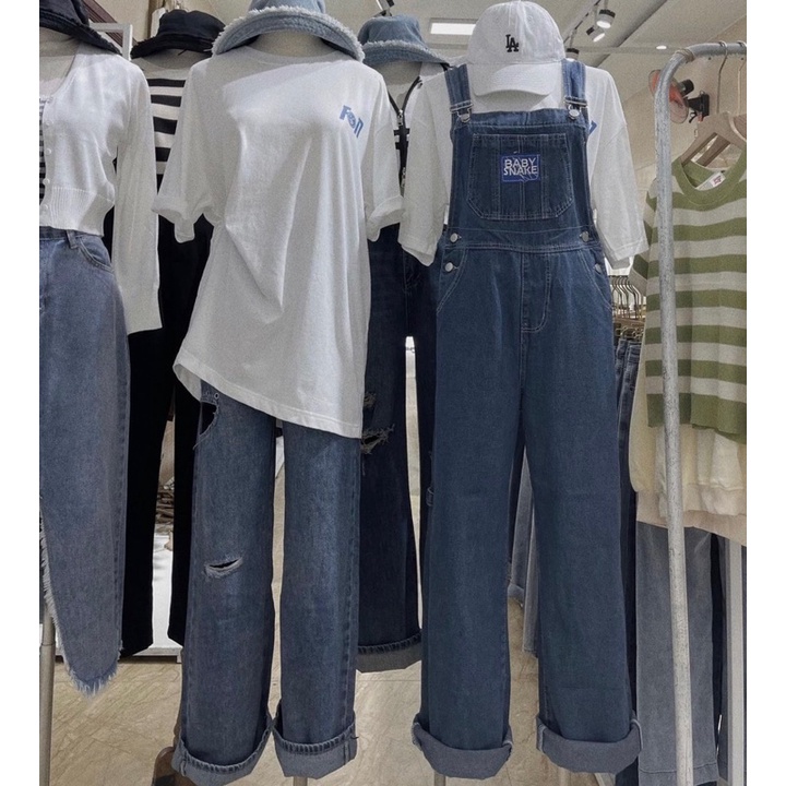 Quần Yếm JEAN nữ LoGo from dáng rộng hàng QC loại 1 - Hàng có sẵn