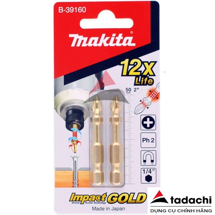 Mũi bắt vít PH2x50mm Impact Gold Makita B-39160 (1 mũi) | Tadachi