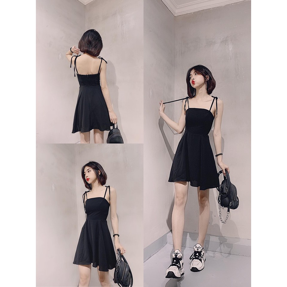 [ẢNH THẬT] Đầm 2 Dây Thắt Nơ Vai - Chun Lưng Cực Đẹp | BigBuy360 - bigbuy360.vn
