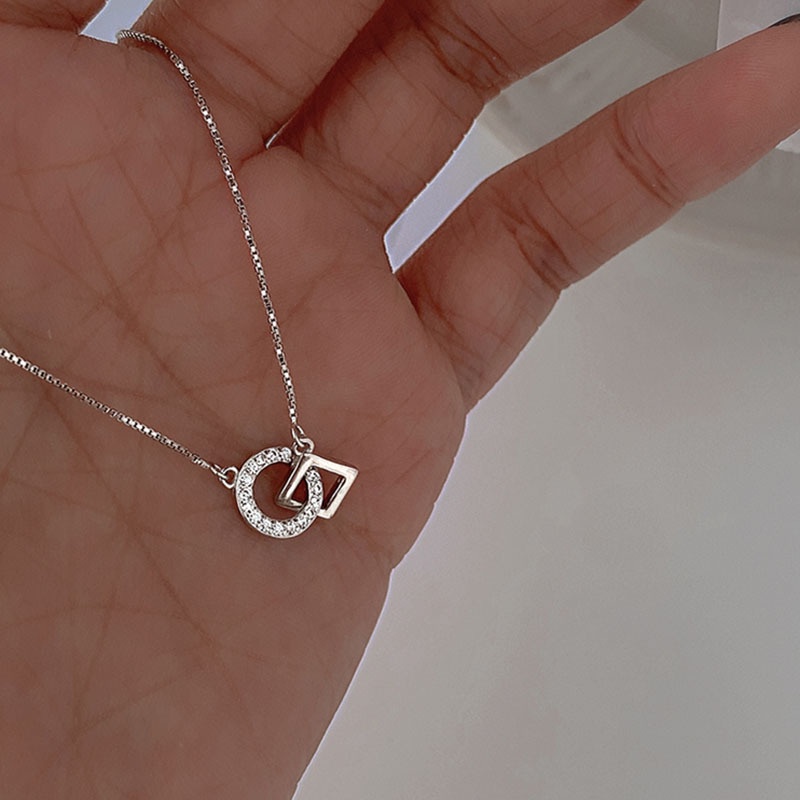 Vòng cổ Mạ Bạc 925 Mặt Hình Học Đơn Giản Đính Đá Zircon Thời Trang Phong Cách Hàn Quốc Cho Nữ