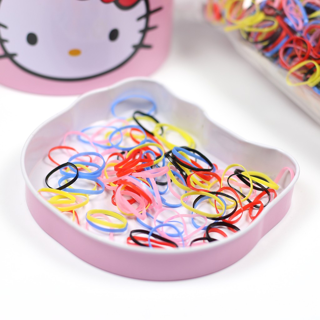 Hộp [2000 DÂY CHUN] buộc tóc hộp Hello Kitty cho bé gái