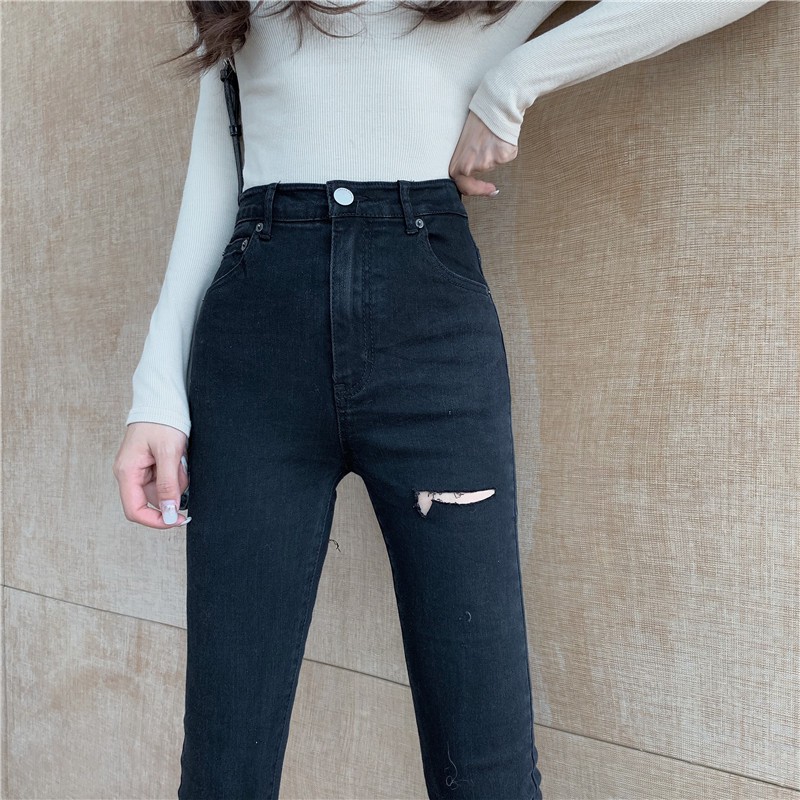 Quần jean nữ dáng ôm cạp cao rách nhẹ Emilyshop ulzzang