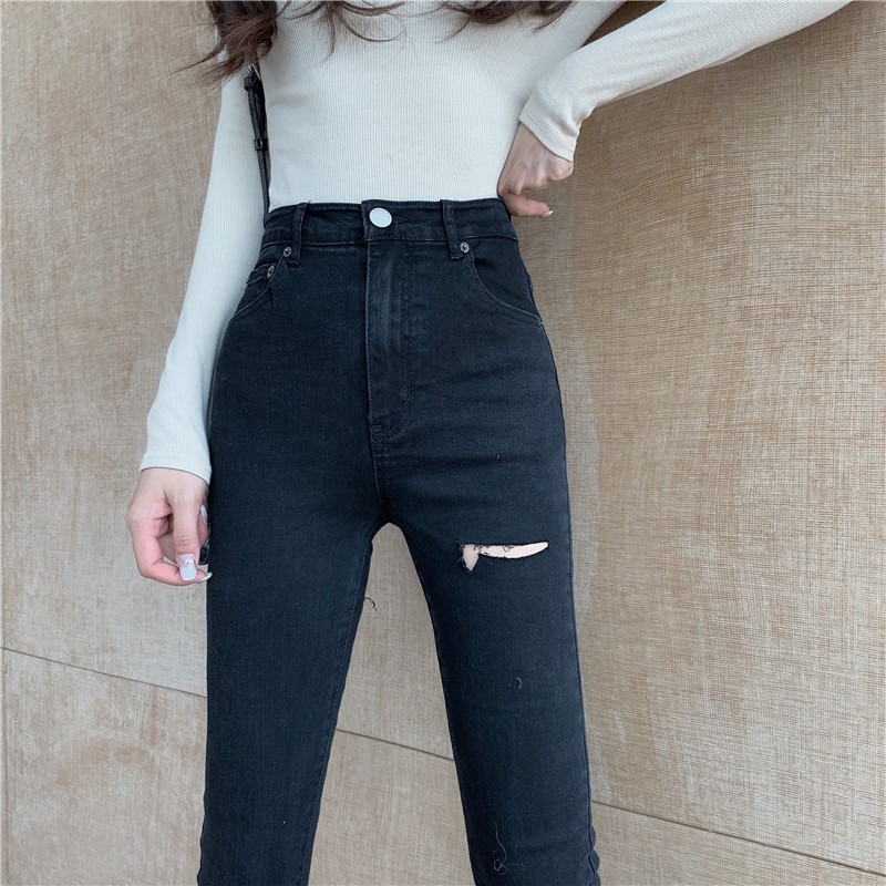 Quần jean nữ dáng ôm cạp cao rách nhẹ Emilyshop ulzzang (T)