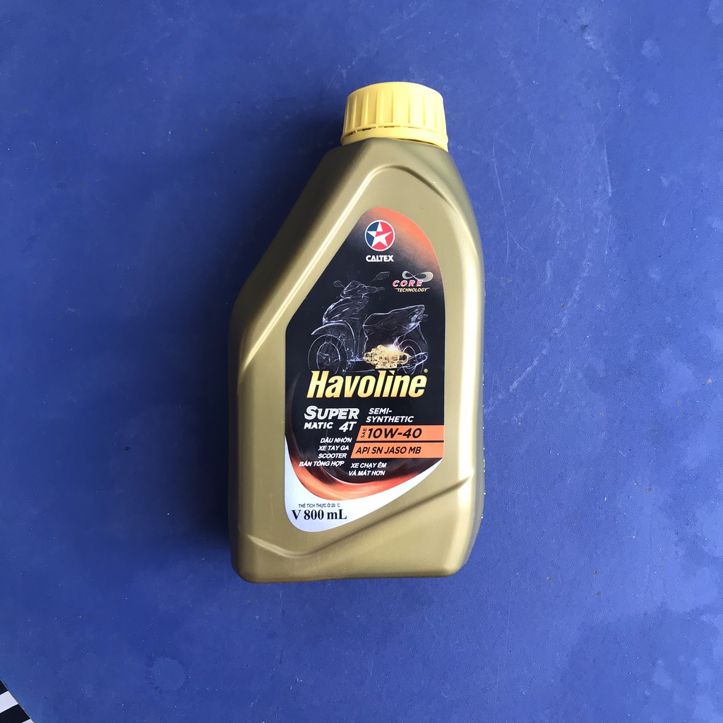 Dầu nhớt xe gaCaltex SEMI Havoline 10W40, 4T bán tổng hợp xe máy, xe côn tay, exciter, winner, raider, wave 800ml