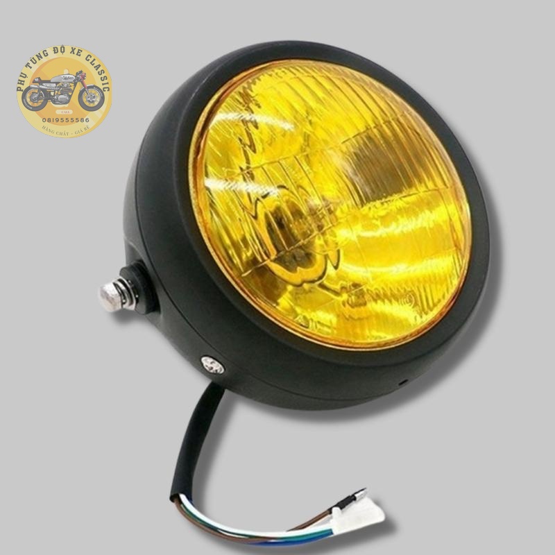 Combo đèn pha độ 16cm cùng kính chắn gió và bộ pat gắn đèn vào phuộc dùng độ xe CLASSIC