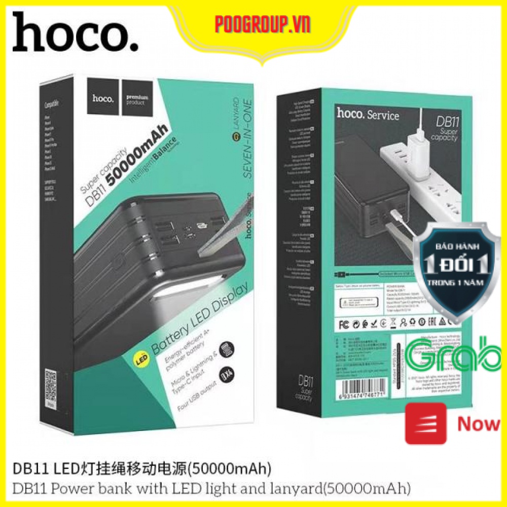 Pin Sạc dự phòng Chính Hãng Hoco DB11 50000mAh Cực Khủng Có Màn Hình và Đèn Pin Poggroup