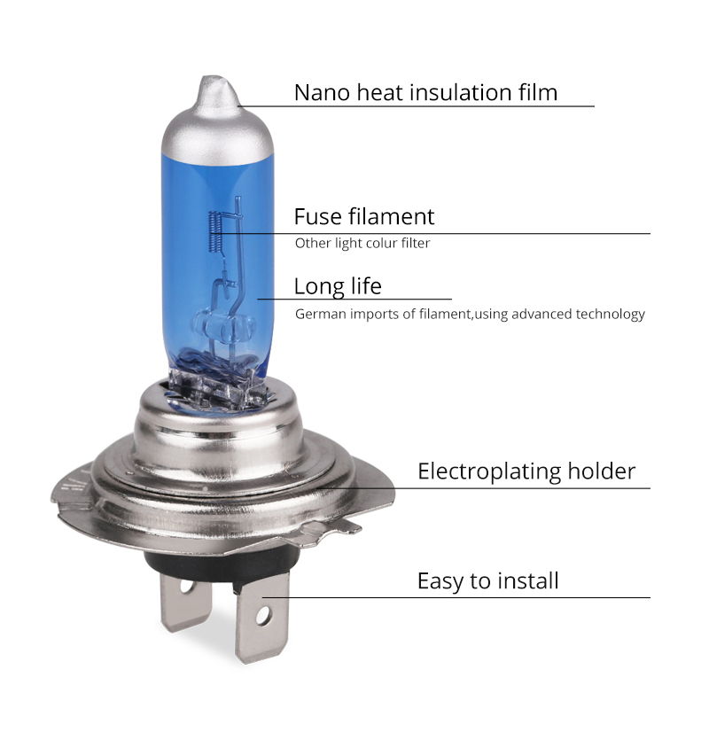 2 Bóng Đèn Halogen H7 Siêu Sáng Cho Xe Hơi 4300k-5000k 12v