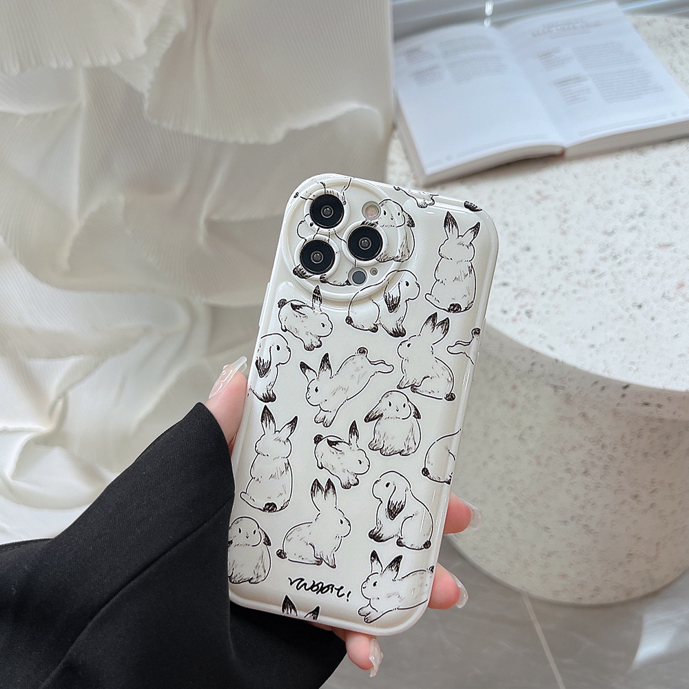 Ốp Điện Thoại TPU Silicone Họa Tiết Thỏ Vẽ Tay Cho ốp iphone 11 pro max X Xr Xs 7 8 14 Plus Se 2020 12 pro max 13