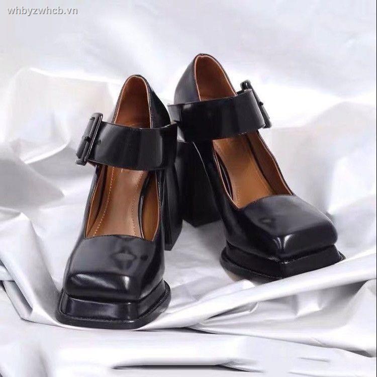 Giày cao gót mũi vuông phong cách retro nữ tính sành điệu