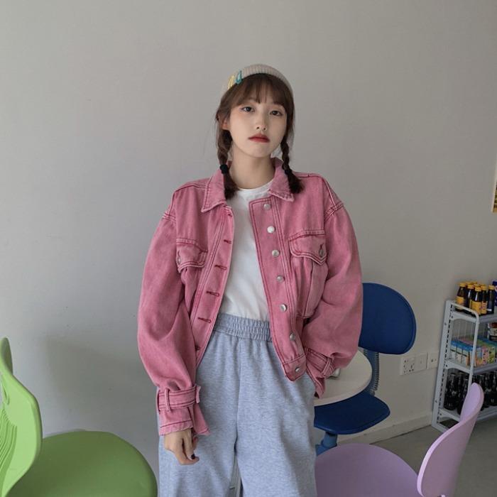 Bán Chạy!F &amp; X Áo Khoác Denim Màu Hồng Phong Cách Đường Phố Thời Trang Mới 2022 Dành Cho Nữ Dễ Phối Đồ
