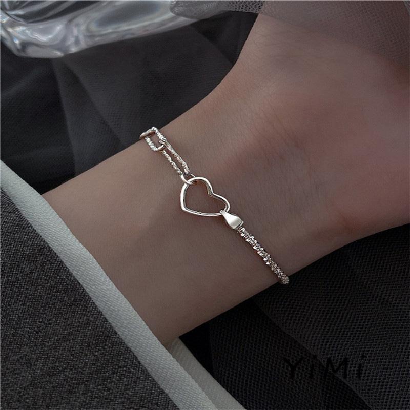 vòng tay nữ Mạ Bạc Hình Trái Tim Đôi Thời Trang Cho Nữữ