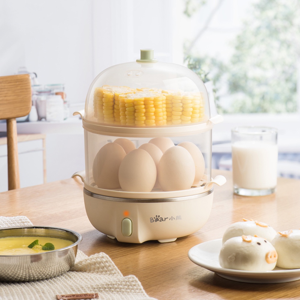 Máy hấp trứng Bear ZDQ-B14Q1 bằng điện hai tầng công suất 360W hẹn giờ tự động ngắt 14 ngăn