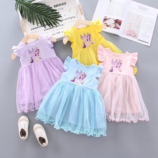 Trẻ em 0-5 tuổi váy công chúa hàn quốc cô gái hoạt hình váy gạc ngắn tay váy [còn hàng]