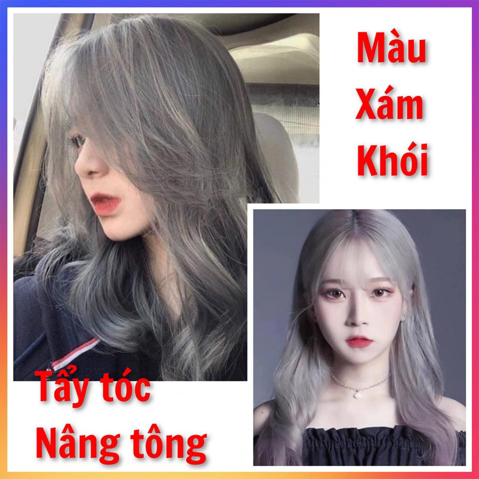 Thuốc nhuộm tóc màu XÁM KHÓI-Thuốc nhuộm tóc LAVOX 3D Nano Collagen siêu dưỡng+tặng kèm oxy trợ nhuộm và bao tay