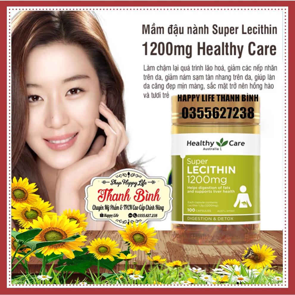Mầm đậu nành Úc. Viên mầm đậu nành tăng vòng 1 Healthy Care Super Lecithin 100v đẹp da cân bằng nội 