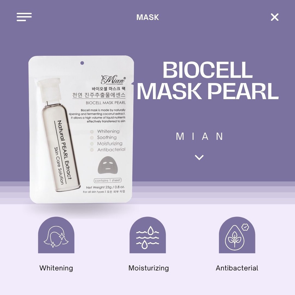 Mặt nạ Mian biocell pearl ngọc trai dưỡng trắng da 23g (Mian Biocell Mask  Pearl)