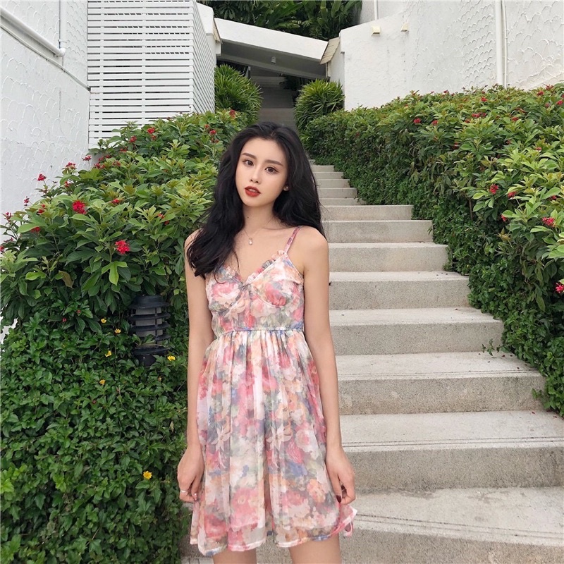 Đầm hai dây tiểu thư lolita xoè có gọng ngực