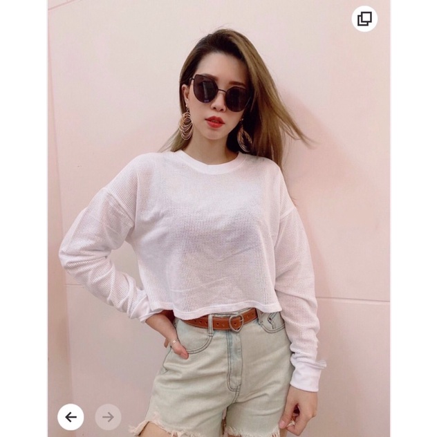 Áo croptop dài tay lưới trắng nhỏ vnxk