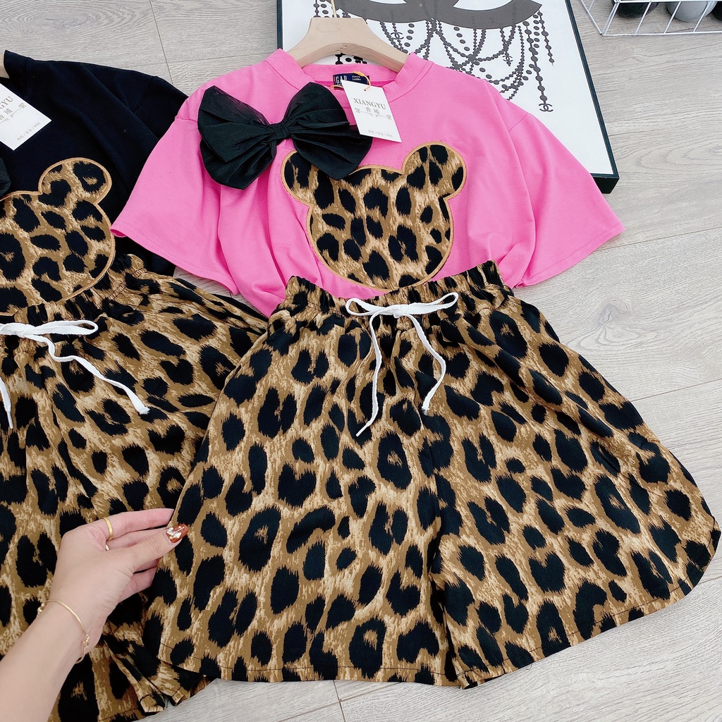 Set bộ áo phông nơ báo mix quần short đùi siêu cá tính BN206