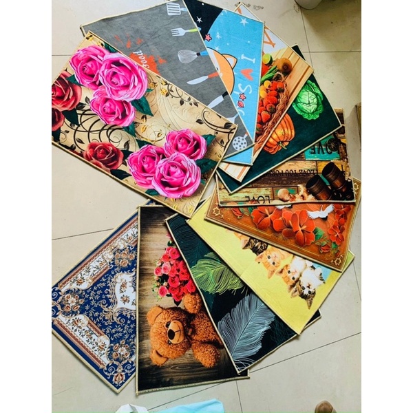 Thảm Lau Chân Thấm Hút Tốt 60x40 cm Hoạ Tiết 3D Siêu Bền Nhiều Mẫu