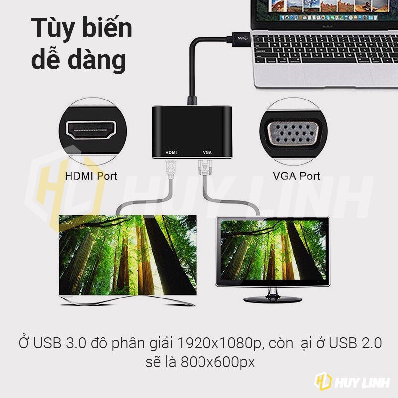 Cáp chuyển đổi USB 3.0 to HDMI và VGA Adapter 2K