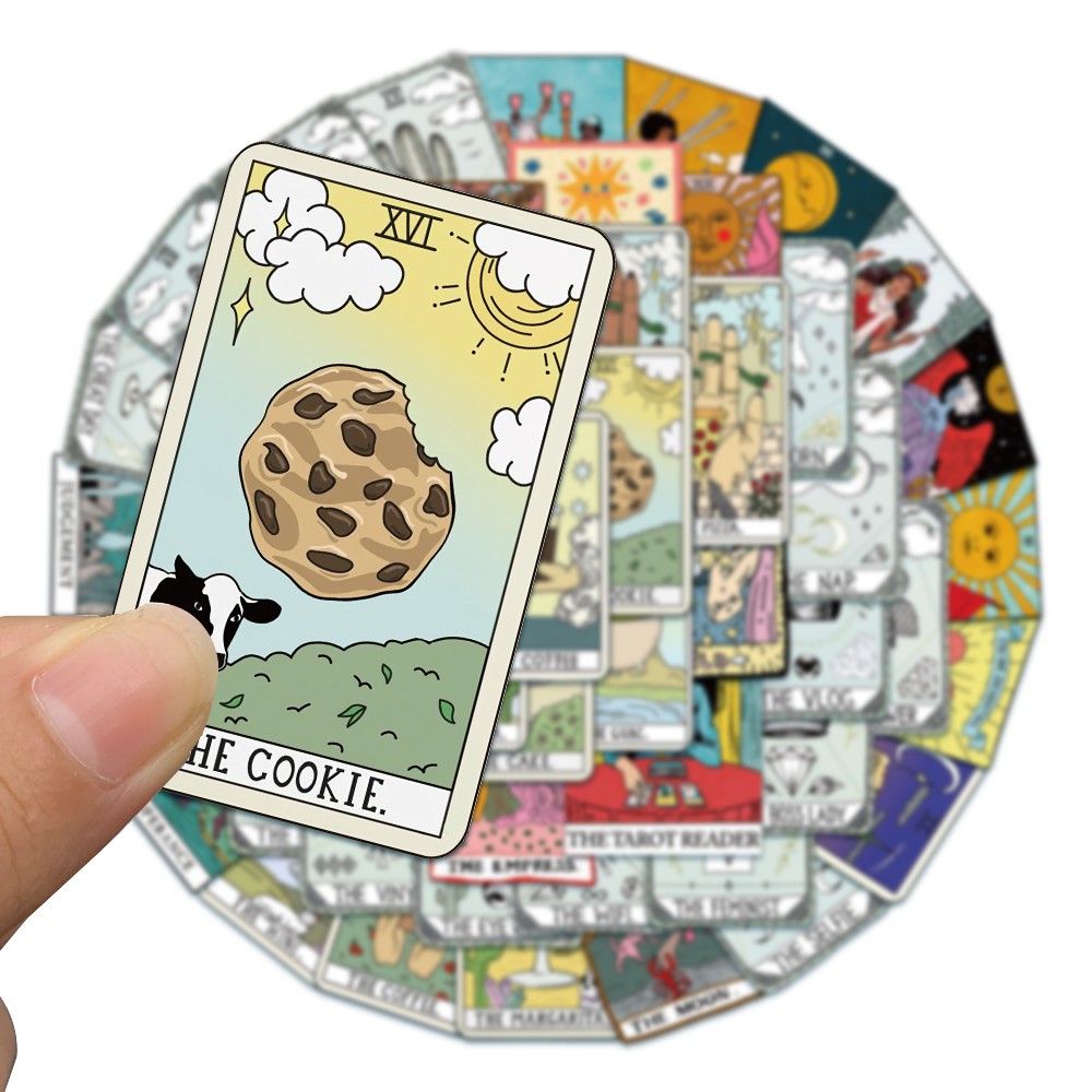 Set 50 miếng dán trang trí kiểu hình lá bài tarot dễ thương chống thấm nước