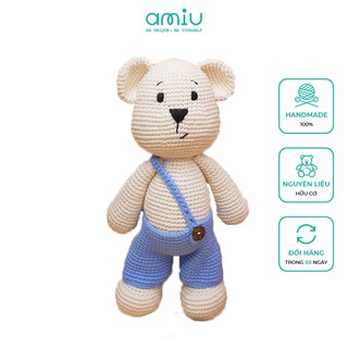 Gấu bông handmade - Gấu bông dễ thương quà tặng độc đáo cho bé yêu - Gấu quần yếm lệch handmade - SP000036