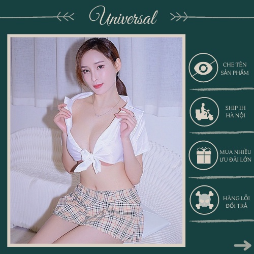 Đồ Cosplay Nữ Học Sinh Áo Trắng Váy Ca Rô Sexy - Set Đồ Ngủ Nữ Sinh Gợi Cảm UNIVERSALXXX - DCP31