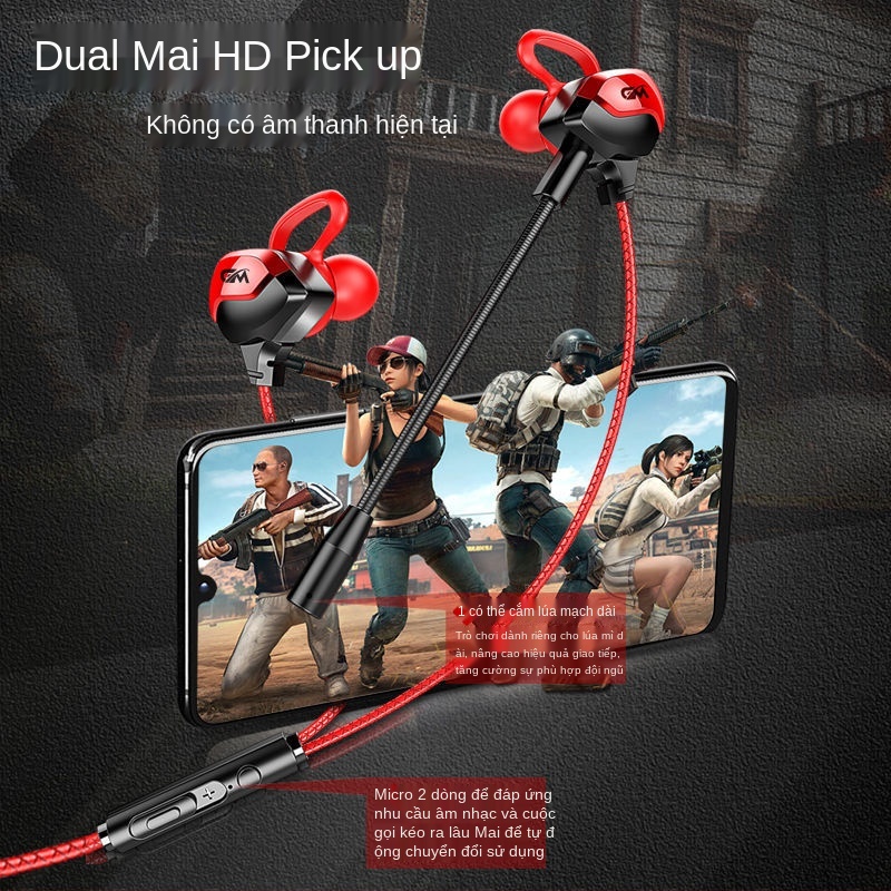 ☇◕PUBG/GLQM có dây Tai nghe gaming Mic rất chuyên nghiệp Chơi game in-ear cùi chỏ thích hợp cho điện thoại di động và má