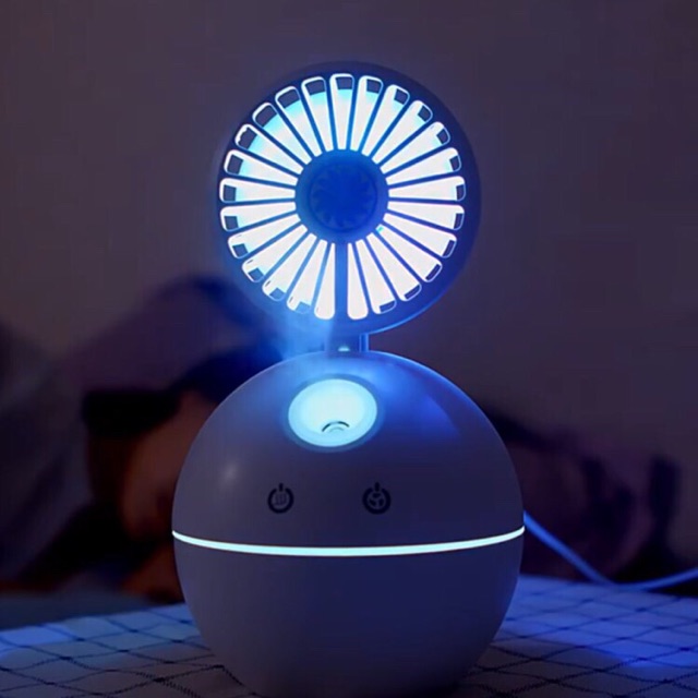 Quạt Phun Sương Mini Để Bàn Với Đèn LED 7 Màu 3 In 1