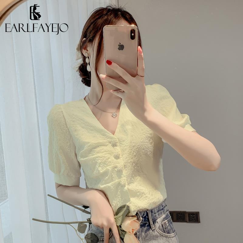 Áo Sơ Mi chiffon Mỏng Tay Ngắn Cổ Chữ v Thời Trang Mùa Hè Mới Dành Cho Nữ